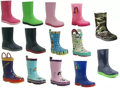 Kids Boys Girls Infants Nursery PE Wellies Rain Mud Puddle Wellington Boots Size • £6.99