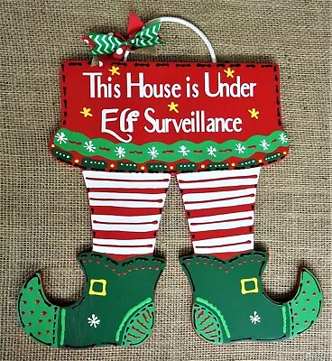 ELF Surveillance SHOE Boot CHRISTMAS SIGN Wall Door Hanger Plaque Wreath Accent  • $13