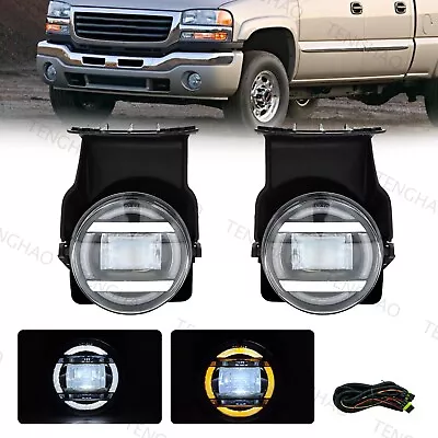 LED Fog Lights Bumper Lamps With DRL For 2003-2006 GMC Sierra 1500 2500 HD 3500 • $69.59