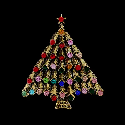 Vintage Multi-Color Crystal Rhinestone Christmas Tree Brooch Pin • $7.99