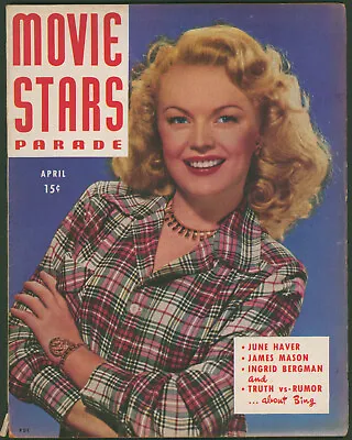 Movie Stars Parade Magazine April 1947 June Haver ~Rita Hayworth ~Ingrid Bergman • $29.99