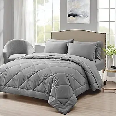Love's Cabin Full/Queen Comforter Set Dark Grey 7 Pieces Queen Bed In A Bag • $68.29