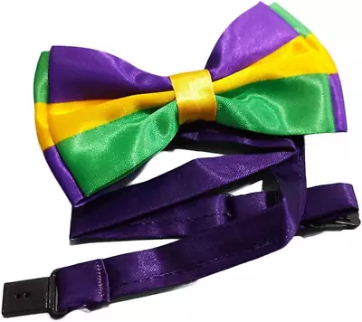 Mardi Gras Bow Tie For Men Purple Yellow Green Pre-Tie Bow Mardi Gras Neck Bowti • $13.99