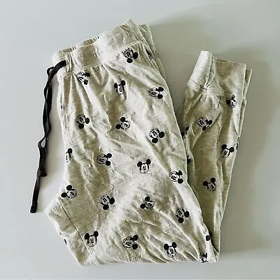 H&M DISNEY Light Gray Black Mickey Mouse Patterned Jersey Pajama Pants - M • $24