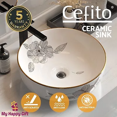 Cefito Bathroom Basin Ceramic Vanity Sink Hand Wash Bowl With Pattern 41x41cm • $100.73