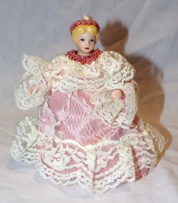 Miniature Sm Christmas Tree Porcelain Angel Topper Ornament Pink Lace 5  Doll • $14.99