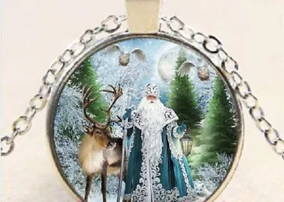 SANTA DEER HOLIDAY CHRISTMAS Pendant Silver 20  Necklace • $18.88