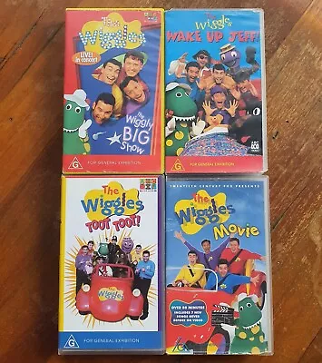 The Wiggles VHS Tapes X4 Bundle Wake Up Jeff Toot Toot Big Wiggly Movie ABC  • $49.95