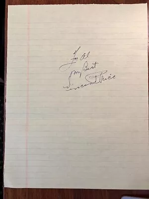 Vintage 8.5 X 11 Lined Paper Inscribed By Legendary Screen Actor Vincent Price • $87.99