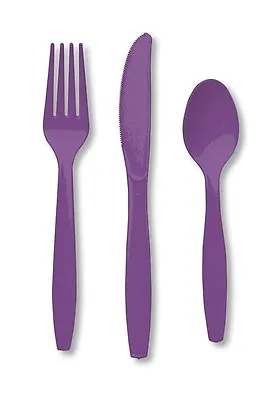 24 Piece Purple Premium Plastic Forks Spoons Knives Cutlery - 8 Ea • £2.79