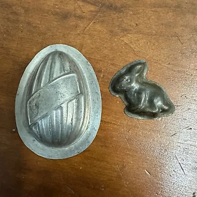 Vintage 1930s Small Easter Egg + Bunny Rabbit Small Chocolate Candy Molds Tin • $35