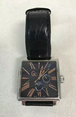 Guess Collection Watch Mens GC34000 Black Leather Strap Square Date Moon Phase   • £25