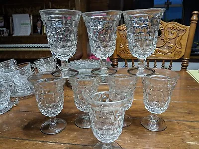Vintage Fostoria Cubist American Water Or Wine Glasses Goblets X8 Estate Collect • $49.95