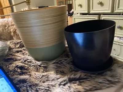 £6 • Buy Stunning Faux Wicker Plastic Plant Pot With Green Base - Large