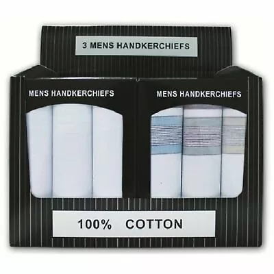 3 Pack Of Mens 100% COTTON BOXED Hankies Large  Hankerchiefs Hanky • £4.89