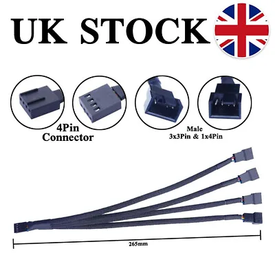 4 Pin 12V PWM Fan Y Splitter 1-to-2 3 Or 4 Black Sleeved Extension Cable Lead 2 • £3.29