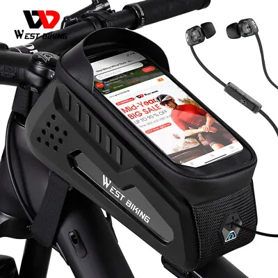 WEST BIKING Waterproof Bike Bicycle Hard Shell Touch Screen Top Tube Bag Black • $18.89