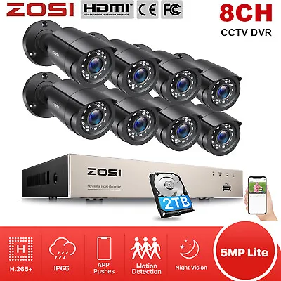 ZOSI Security Camera 1080P HDMI 8CH DVR Video Home 2.0MP CCTV System 3000TVL 2TB • $82.99