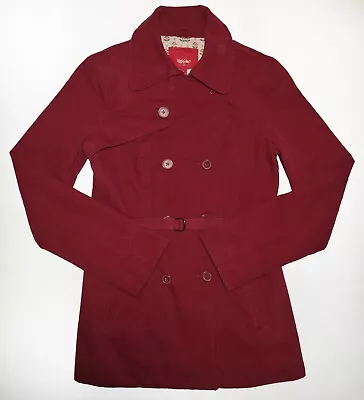 Mossimo Red Canvas Double Breasted Floral Lined Belted Pea Coat Women's Size S • $20.99