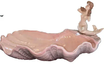 Vintage Florence Ceramics Large Shell With One Mermaid Pink & Gray Iridescent • $250