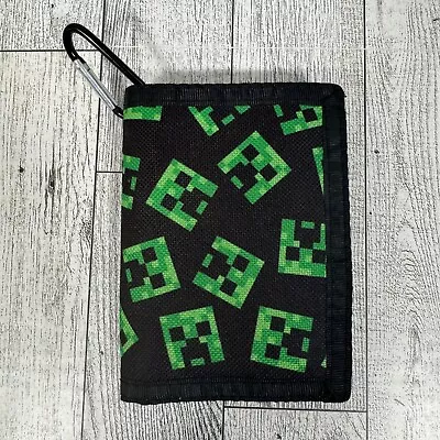 Minecraft Video Game Creeper Black & Green Hook & Loop Tri-Fold Wallet • $12.99