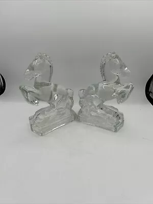 L. E. Smith Glass Horse Bookends Clear Mid Century MCM Vintage EUC • $18