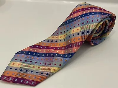 DUCHAMP LONDON Mens Silk Necktie Hard To Find Multicolor Diamond Plaid Geometric • $90