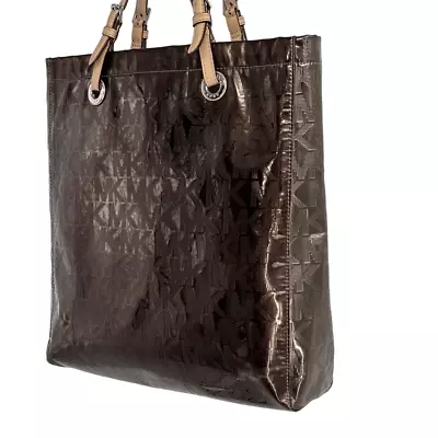 Michael Kors Metallic Mirror PVC And Leather North South Tote Bag Brown • $65