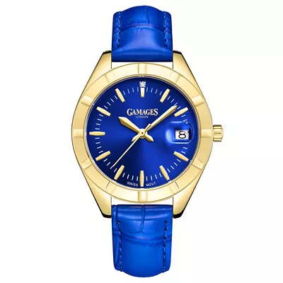 Ladies Diamond Watch Quartz Blue Twilight Leather Straps Blue Dial GAMAGES • £59.99