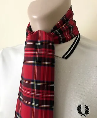 Skinny Red Scottish Tartan Plaid Design Cotton Handmade Mod Scarf Retro Indie • £9.95