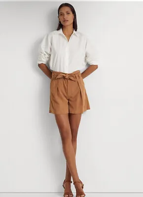 NWT Women’s Lauren Ralph Lauren Belted Suede Shorts Size 10 Light Brown $395 • $245