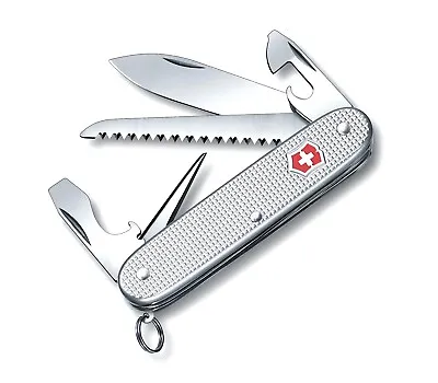Victorinox Farmer Silver Alox Swiss Army Knife W/ Leather Pouch - Switzerland • $96.88