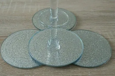 £7.50 • Buy Set 2/4/6/8 Silver Round Mirror Glass Glitter Sparkle Coasters Drinks Table Mats