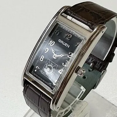 Gruen CURVEX Black Dial Vintage Watch Quartz Man Long Case Battery Replaced • $440