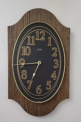 Vintage Verichron Mid Century Modern MCM Wall Clock Wood Paneling & Black Face • $179.99