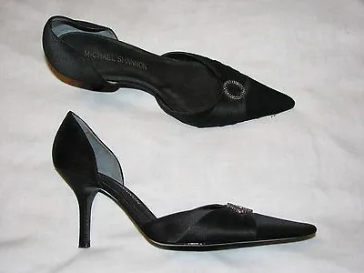 Imelina 7.5 M Michael Shannon Black Satin High Heels Ladies Shoes Satin Pumps B • $19.99