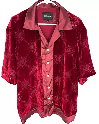 MENACE Shirt Size XL Red Velvet Button Up Bowling Retro Vintage Rare • $67.17