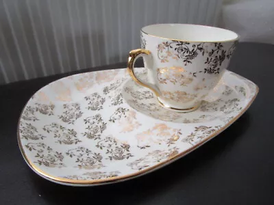 Vintage Phoenix Ware T.F & S Ltd Gold Chintz Floral Tennis Snack Set / Cup Plate • £8.99