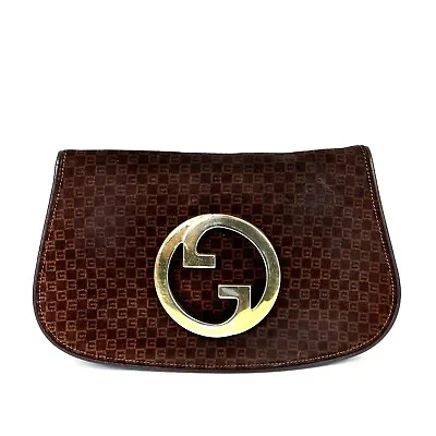 Vintage GUCCI Blondie Interlocking Clutch Bag Suede Brown Authentic #0135 • $568