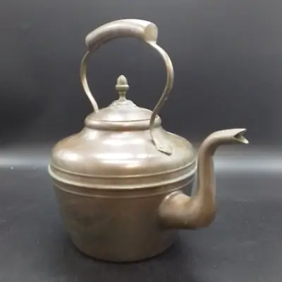 Antique Large Copper Stove Top Tea Pot Kettle W/ Gooseneck Spout Handle & Lid • $48.60