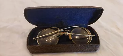 Antique Eyeglasses Spectacles Original Case Broken Side Piece Repair Evident • $5