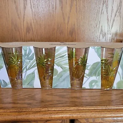 Tommy Bahama Tropical Pineapple Acrylic Set Of 4 Glass Set 22.5 Oz New • $24.99