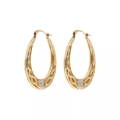 Pre-Owned 9ct Yellow & White Gold Celtic Style Creole Earrings 9ct Gold For Her • £48.85