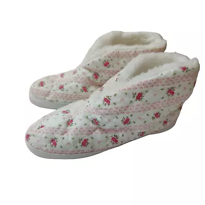 Vintage Dearfoam Sz Medium (6.5-7.5) Warm Up Quilted Pink Floral Bootie Slippers • $32