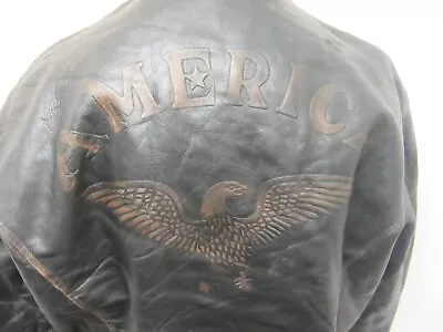 Vintage 80's Leather Motorcycle Jacket Size Ukl Usa Eagle Embossed Heavy Akaso • $99.80