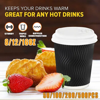 Disposable Coffee Cups 8oz 12oz 16oz Bulk Takeaway Paper Triple Wall Take Away • $21.20