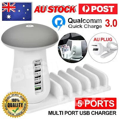 $27.95 • Buy 5 Multi Port USB Hub Quick Charger Mushroom Lamp Fast Charging Dock Station