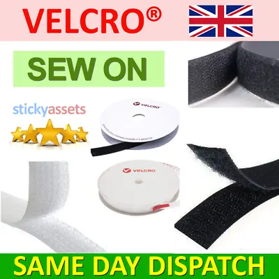 SEW ON VELCRO® Hook & Loop 20mm Sewing/Stitch-On Fabric Tape Strips Black White • £2.49