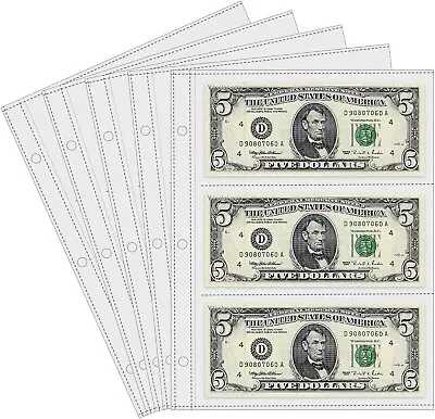 50 Sheets Currency Pages 3 Pockets Paper Money Protectors For 3 Ring Binders • $14.19