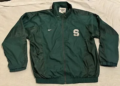 Vintage Reebok Michigan State Spartans Men's XL Green Zip Nylon Jacket Korea • $39